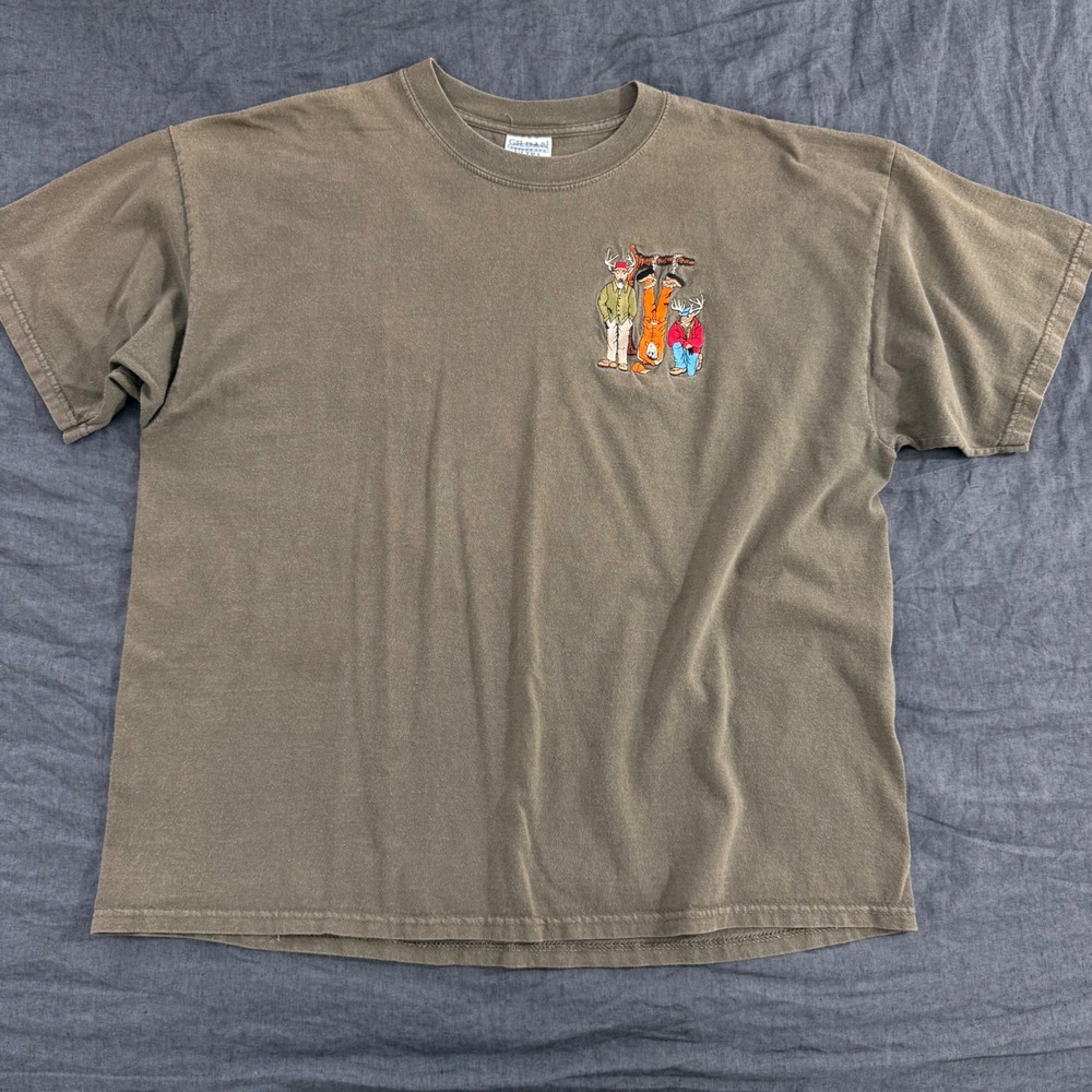 Vintage T-Shirt XXL Brown Vintage Deer Hunter Graphic Embroidered Tee
